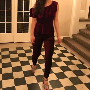 Paige velvet skinny pants in burgundy